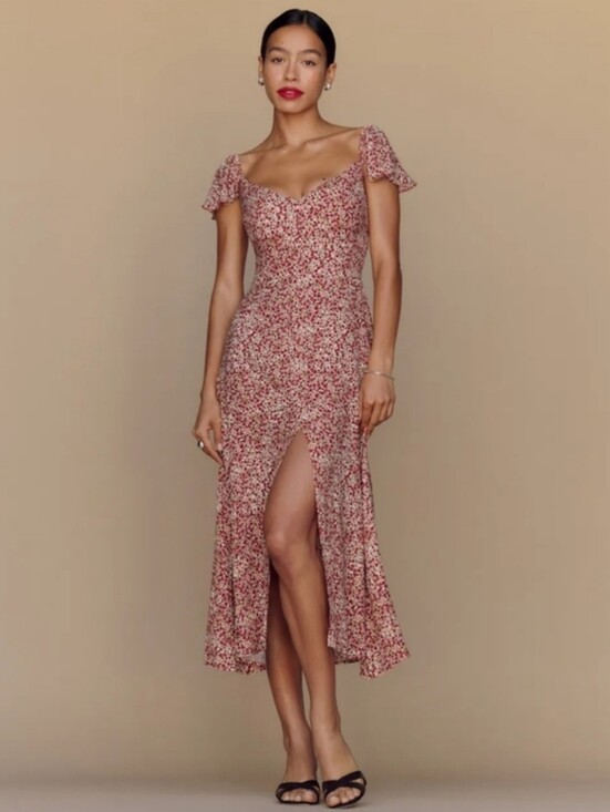Reformation Dresses & Skirts - Reformation Petites Baxley Floral Midi Dress La Vie En Rose Red Pink Size 2